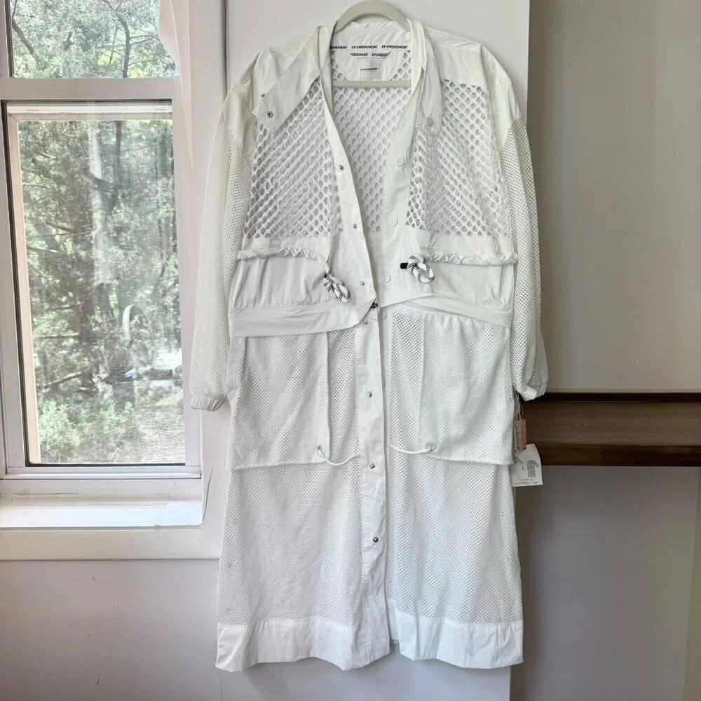 NWT Free People Movement Mesh Convertible Trench Jacket White Small